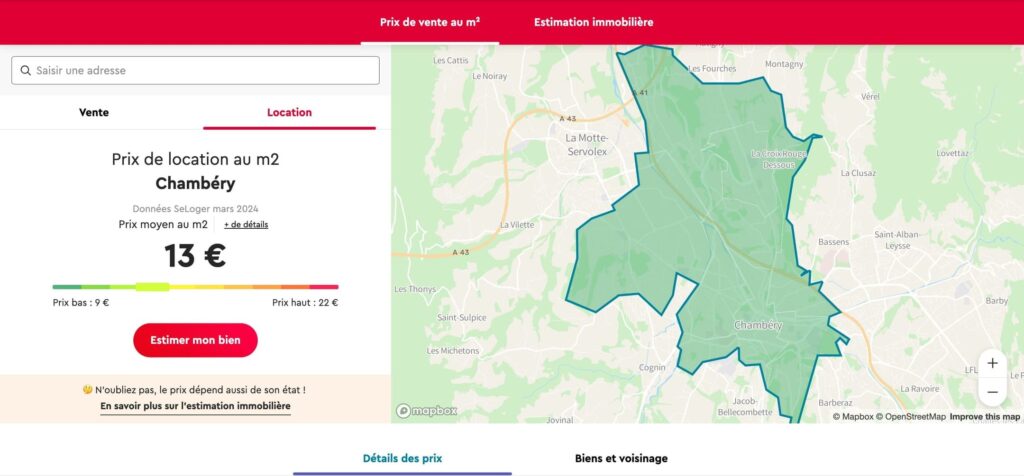 Loyer moyen Chambéry SeLoger